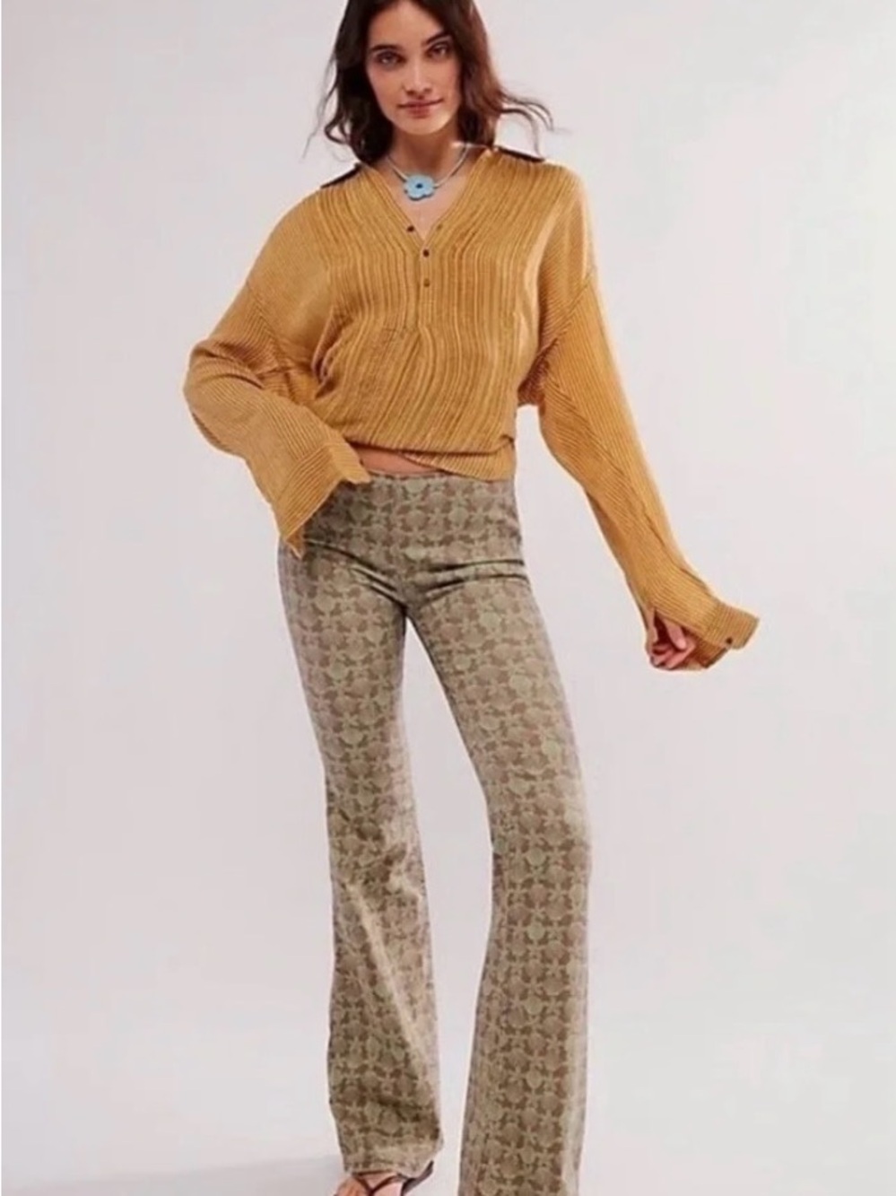🐚💚 NWT ADORABLE Free People Penny Florida Pull On Flare Pants 31 STRETCH 🐚💚
